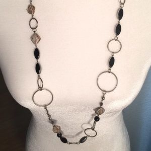 Silver Chain of Rings & Black & Brown Beads Necklace